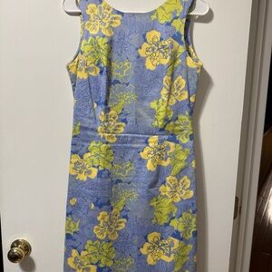 Floral Sleeveless Dress - Blue and Yellow